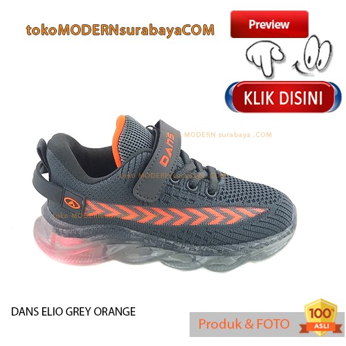 DANS ELIO GREY ORANGE Sepatu Anak Sepatu Sneakers Ringan