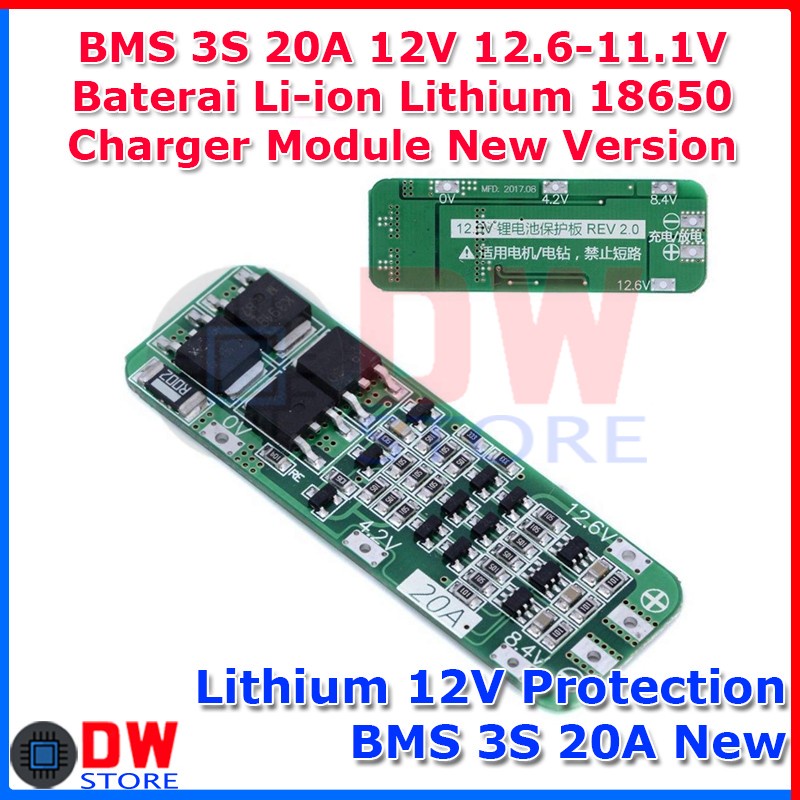 BMS 3S 20A 12V 11.1V 12.6V Baterai Li-ion Lithium 18650 Charger Module