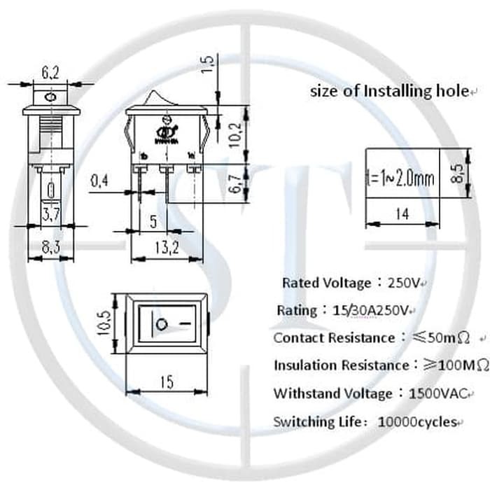 Rocker Switch MINI KOTAK SPST 2 Kaki BA-02 10x15mm Saklar 2 Pin 2P Kalkulator Kecil