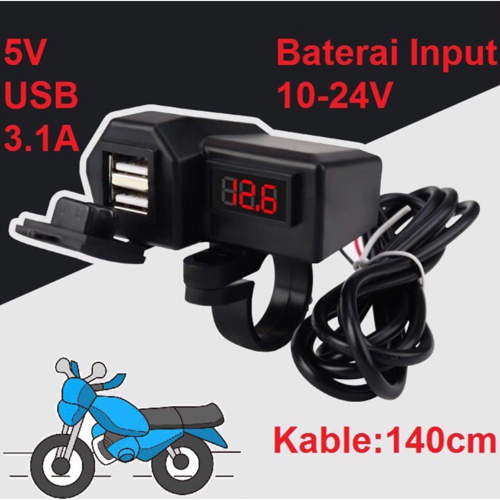 Motorcycle Digital Voltmeter Charger Motor Cas HP Motor 2 USB 3.1A Casan Hp stang Universal Dual USB