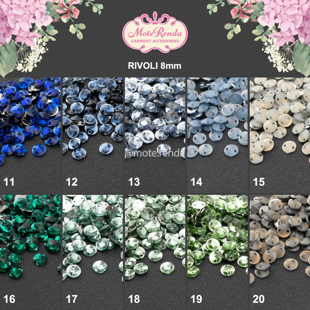 Payet kristal jahit diamond Fancy, bentuk rivoli, size 8mm (harga per lusin), kode 3RFC