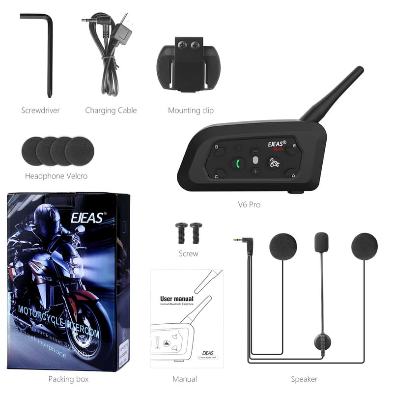 EJEAS V6 Pro Bluetooth Intercom Headset Vnetphone Helm 6 Rider Helmet