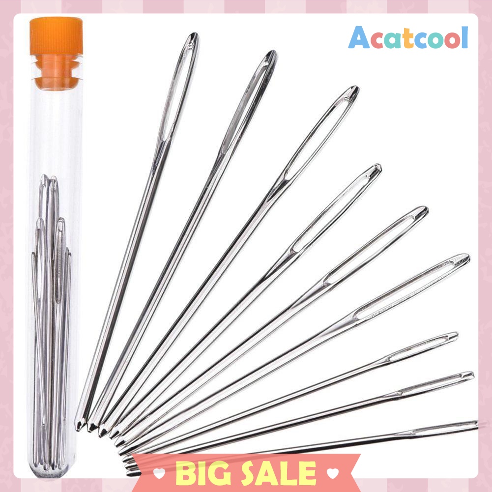 9pcs Large Eye Metal Needles Cross Stitch Knitting Crochet Hook Set Kit