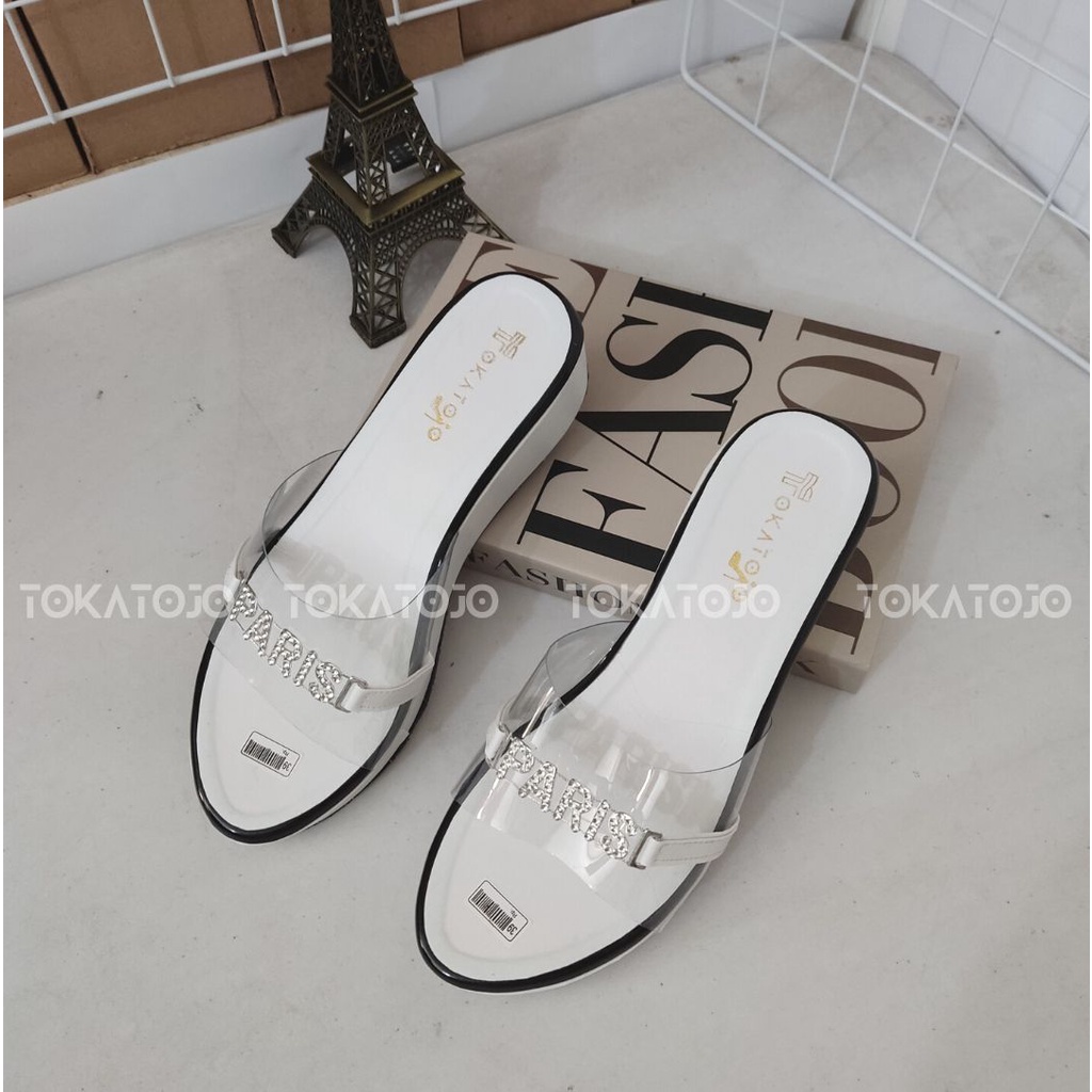 Sandal wedges wanita motif paris new fashion korea terbaru kekinian 2022 Sandal wedges wanita pesta terbaru cute Sandal wedges wanita kasual terbaru di jamin cantik harga murmer