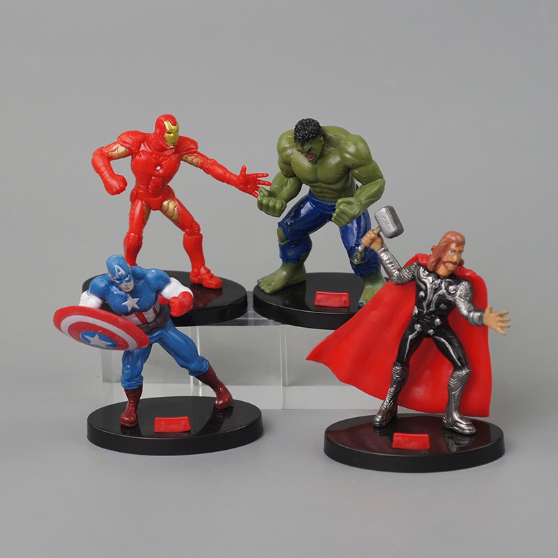 4pcs / Set Mainan Action Figures Marvel Avengers Thor Hulk Iron Man Captain America Bahan Pvc Untuk Dekorasi Kue