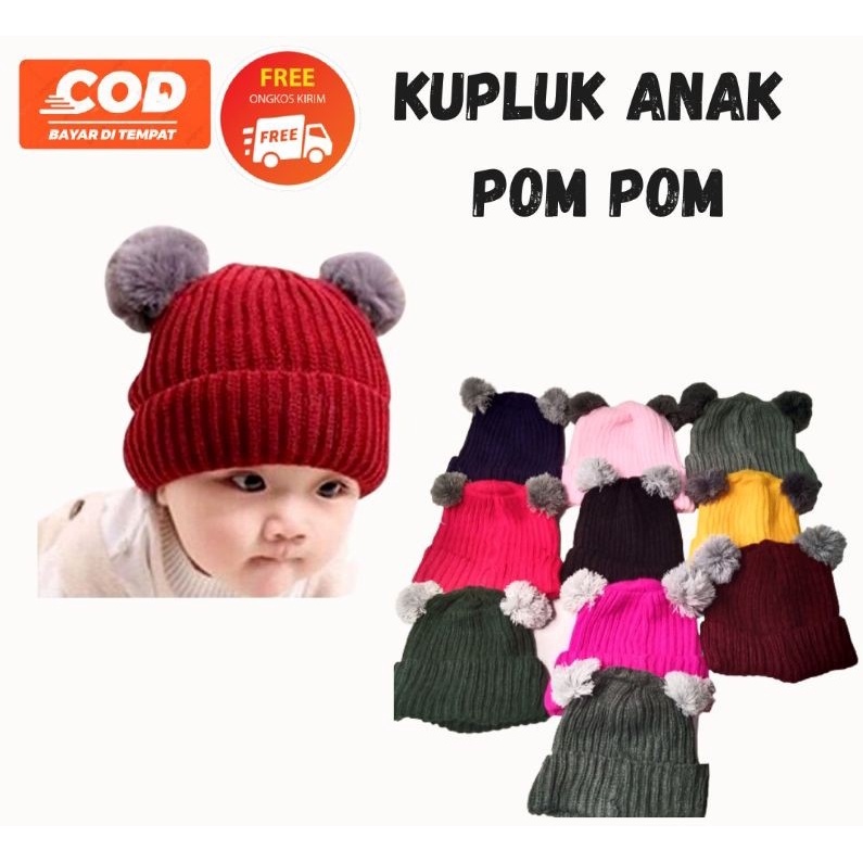 PROMO HARI INI!! Kupluk Terlaris Bayi DC Kids Topi Rajut Pompom Usia 0-3 Tahun