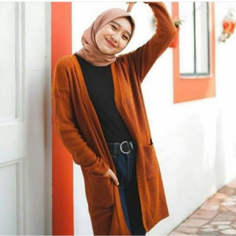 long original Cardigan polos wanita Eliza PREMIUM KANIT baju rajut atasan wanita jumbo XL