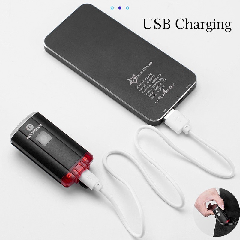 Rockbros Lampu Sepeda Depan dan Belakang USB Rechargeable 100 Lumens - YQ-TD100LM - Black