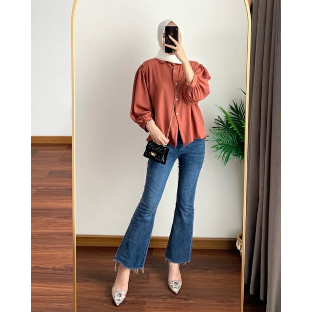 BEFAST - ZEC OOTD Wanita Kemeja DHIANA / Elze SHAKILA Batwing Shirt / Kemeja Casual Wanita / Fashion kekiniaan Remaja Wanita / Kemeja Polos Formal / Kemeja kerja/Kampus / Terlaris / Kem Lengan Karet Panjang