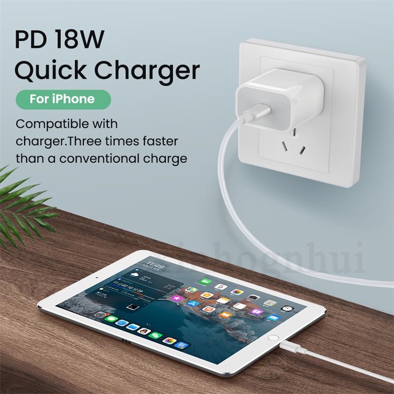 Kabel Power Adapter USB-C 18W Fast Charging Plug US Untuk Iphone 7 / 8 / X / 11 / 12 / 13Pro Max