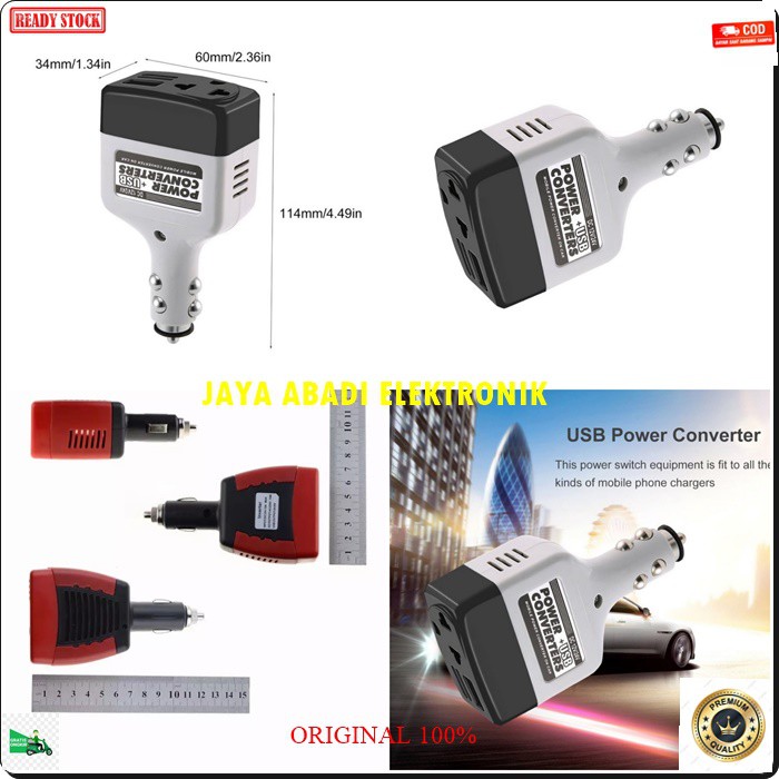J385 ORIGINAL POWER INVERTER USB AKI ACU DC TO AC LISTRIK ADAPTOR MOBIL CAR CHARGER W WATT ELEKTRONI