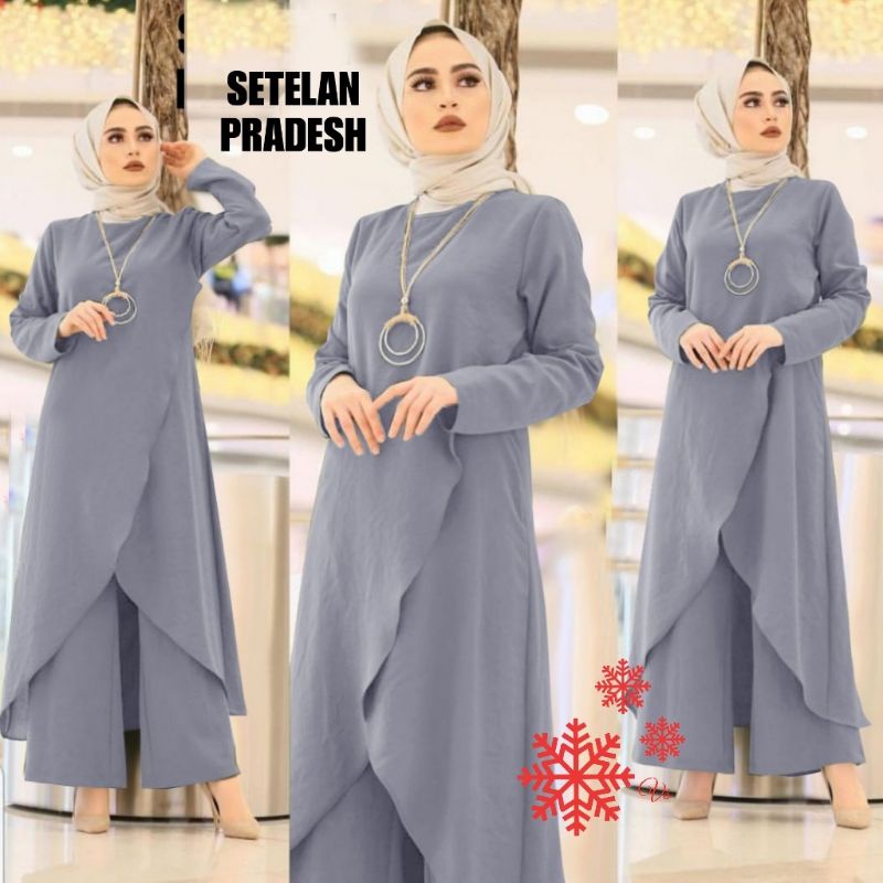 SET KULOT PRADESH, MOSCREPE, GAMIS HIJAB MUSLIM, TUNIK, SETELAN