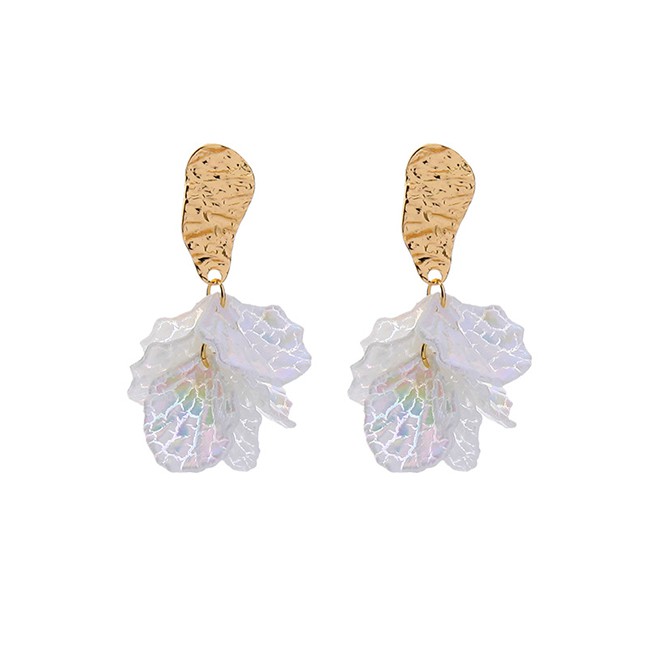 LRC Anting Tusuk Fashion Golden Flower Irregular Concave Alloy Stud Earrings K04290