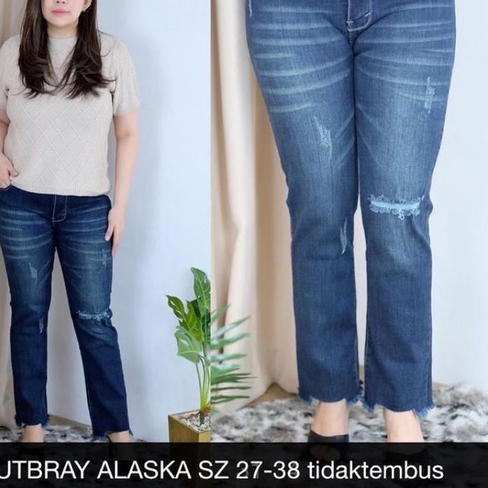 BAYAR DITEMPAT✔️Celana Jeans Wanita Cutbray Alaska Ripped Sobek Tidak Tembus Cutbray Jeans Bootcut I