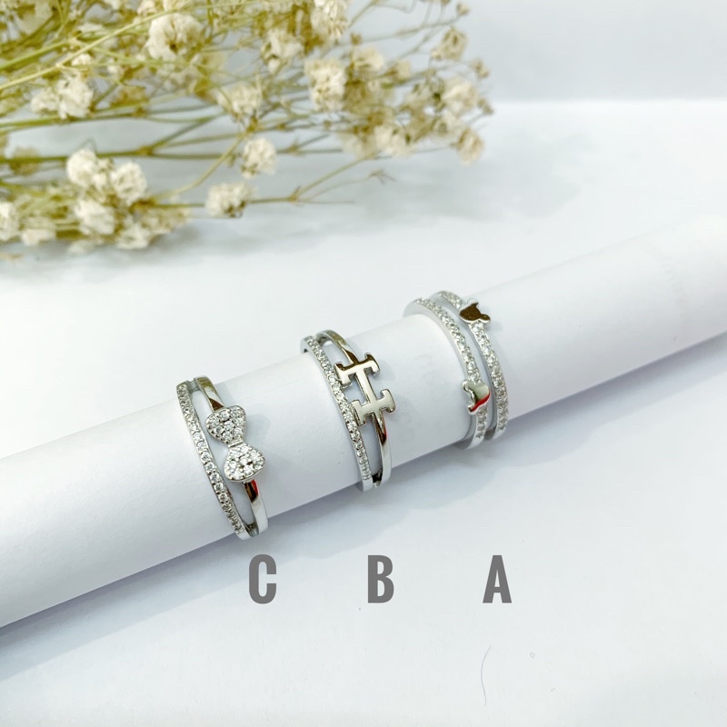 Cincin korea simpel PERAK ASLI SILVER 925 lapis emas putih