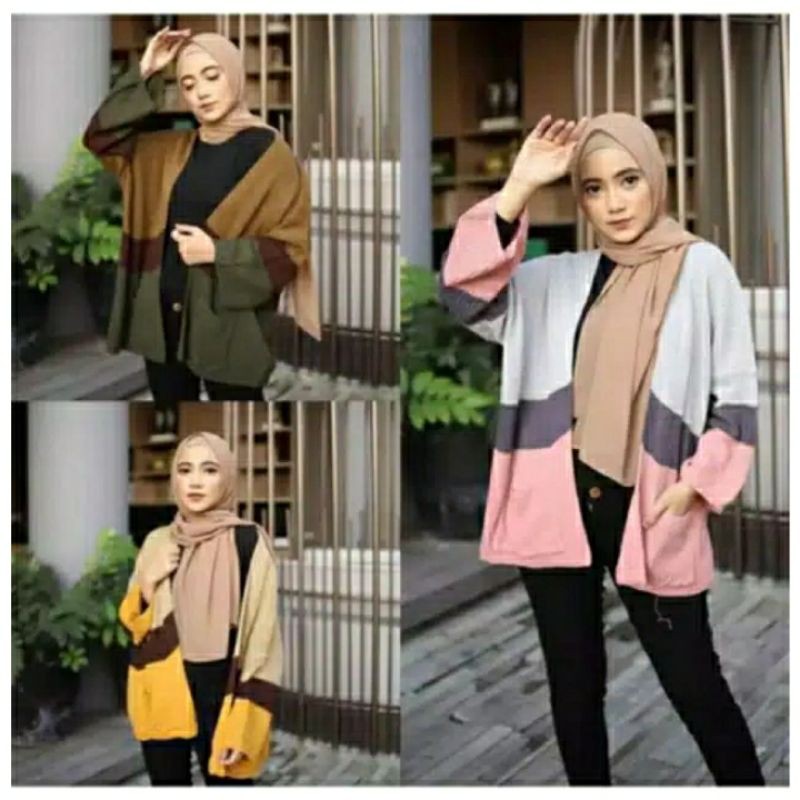 Cardigan Cameroon Rajut Kantong