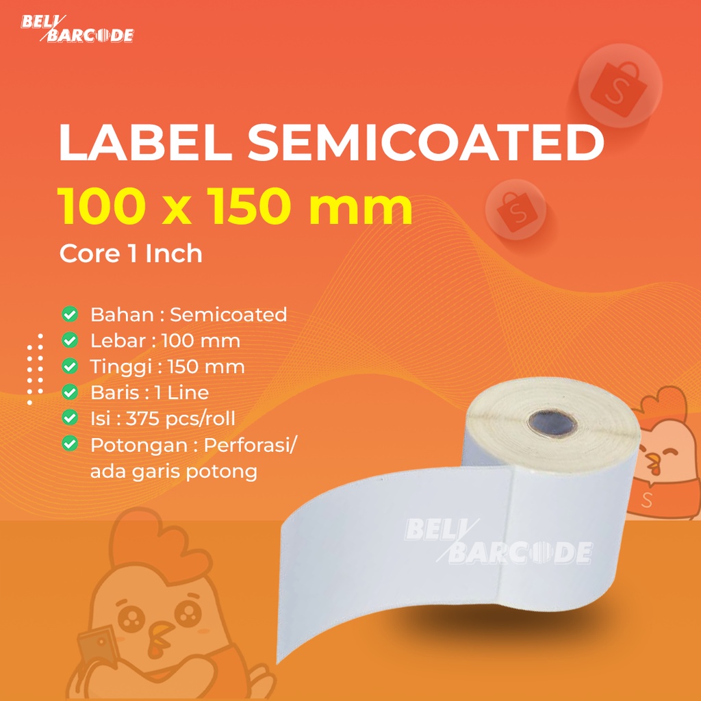 KERTAS STIKER LABEL BARCODE SEMICOATED 100X150 1 LINE