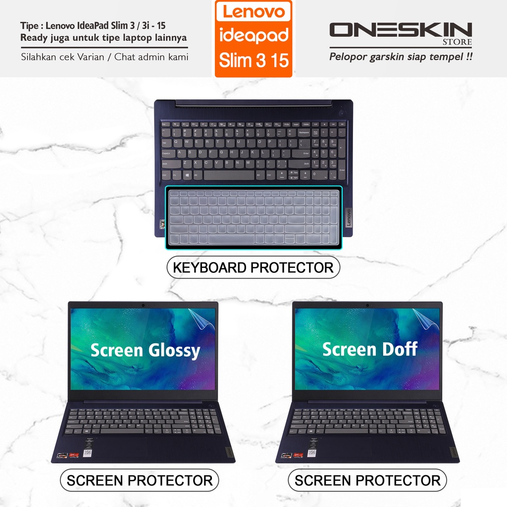 Garskin Sticker Laptop Pelindung Screen Keyboard Protector Lenovo IdeaPad Slim 3 3i-15 15IIL05 15IML05 Gambar Full Body Silikon Bening Glossy Doff