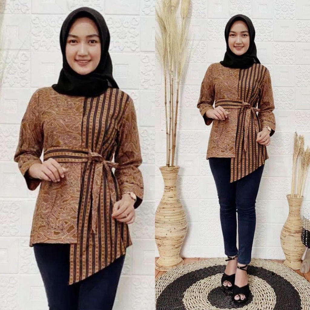tey-17 Batik wanita ASJ SA HRB026 Kenongo Kemeja Tosca Pendek / Batik Usman-Mega Mendung Milo