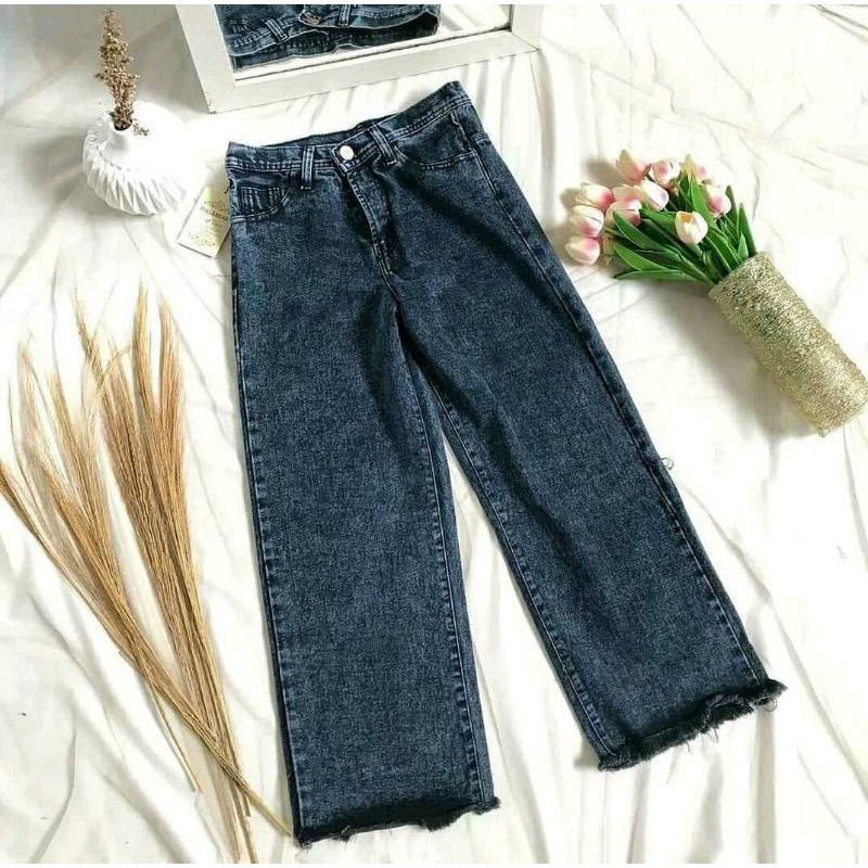 BISA COD / HIGHWAIST KULOT JEANS RAWIS SNOW/POLOS JEANS TEBAL 13 OZ/ JEANS WANITA RAWIS