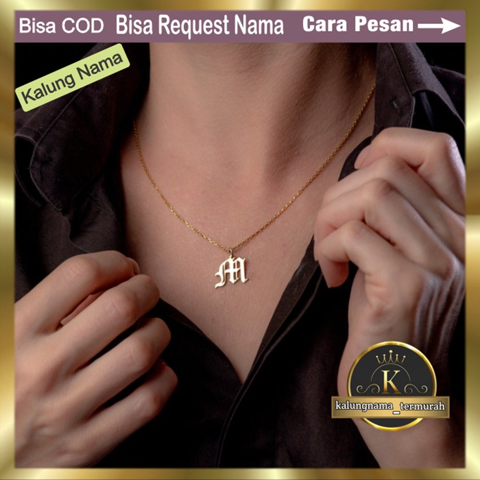 kalung nama huruf inisial titanium asli silver gold rosegold tulisan latin unik cantik elegan casual