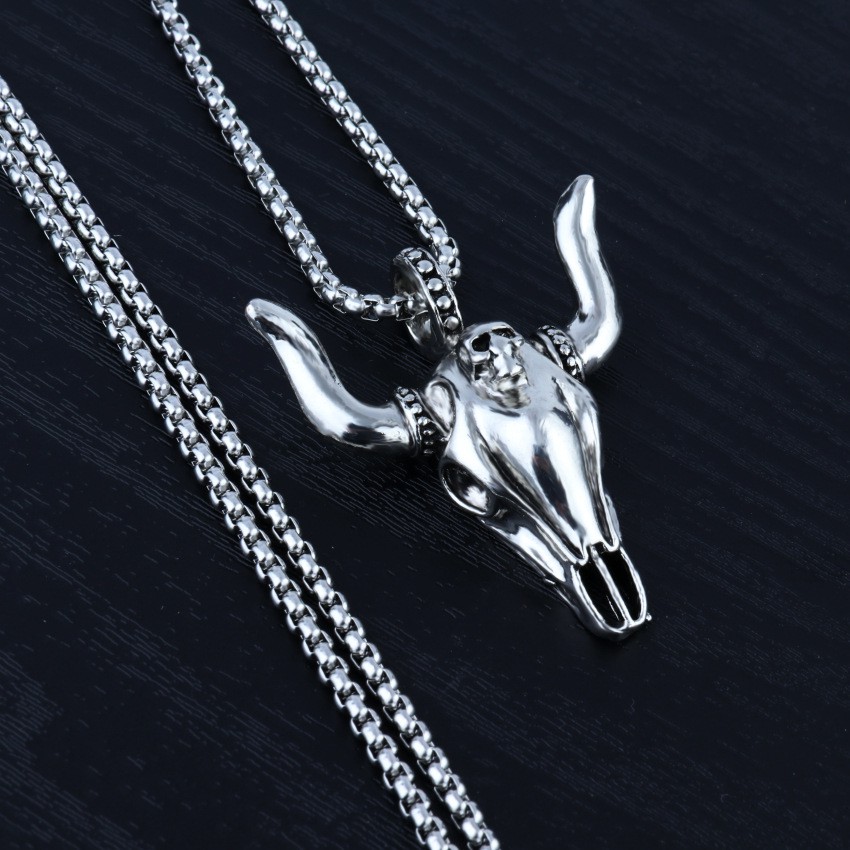 Kalung Rantai Liontin Kepala Kambing Tengkorak Bahan titanium Gaya retro Eropa Amerika Untuk Pria