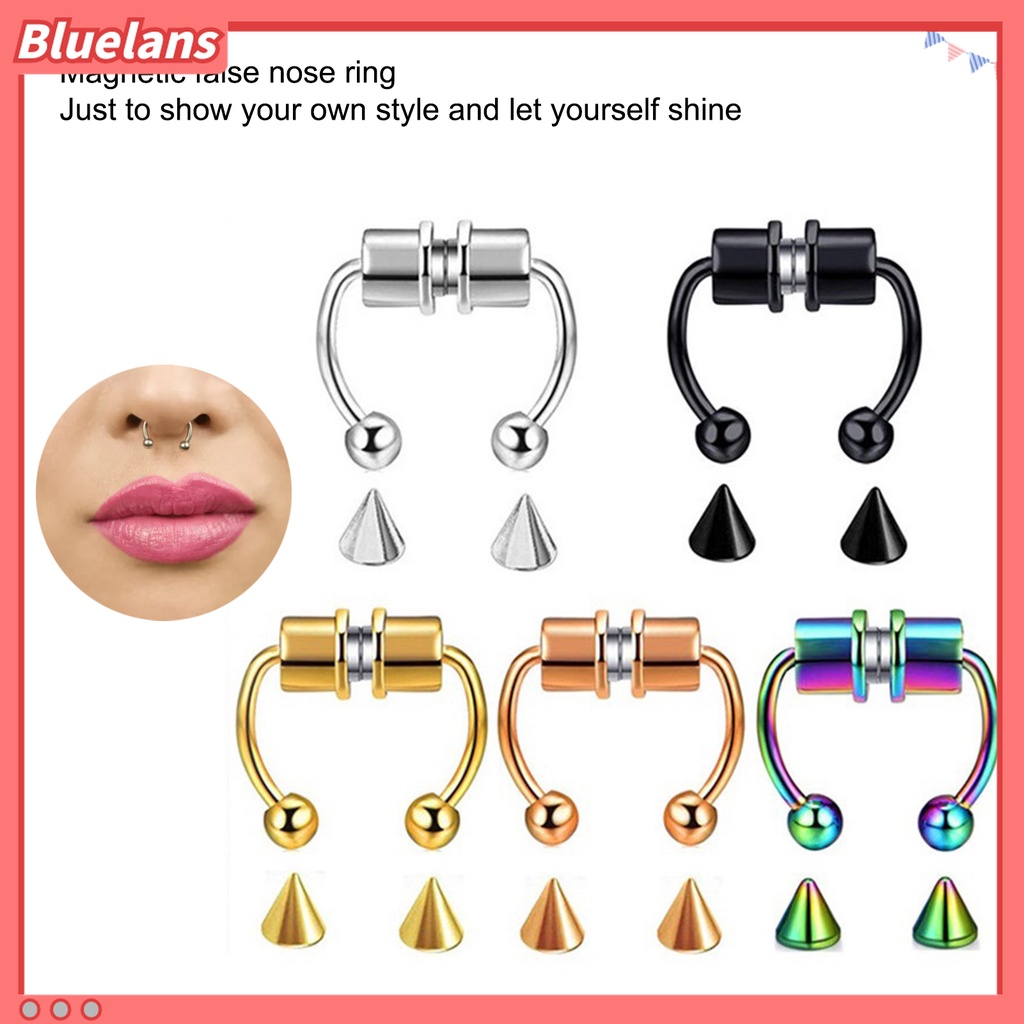 Cincin Hoop Hidung Palsu Non Piercing Reusable Bahan Stainless Steel Untuk Pesta