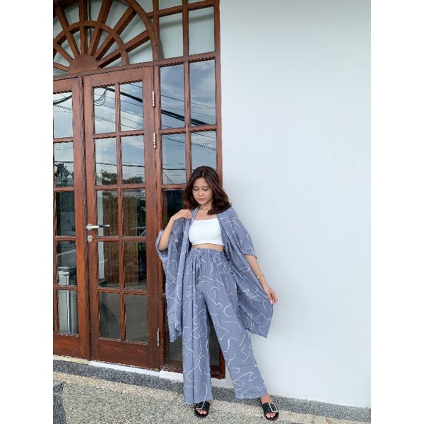 Setelan Cardigan Kulot Worm / Set Auter Pantai | Setcel Hijaber | Setelan Wanita Cacing
