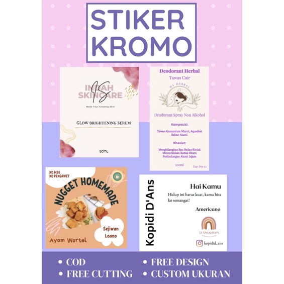 

CETAK LABEL KEMASAN / STIKER OLSHOP / CUSTOM UKURAN / CUSTOM DESIGN / PRODUK MAKANAN / MINUMAN / FREE CUTTING / FREE DESIGN