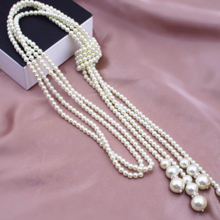 Long Knotted Simulated Pearl Necklace