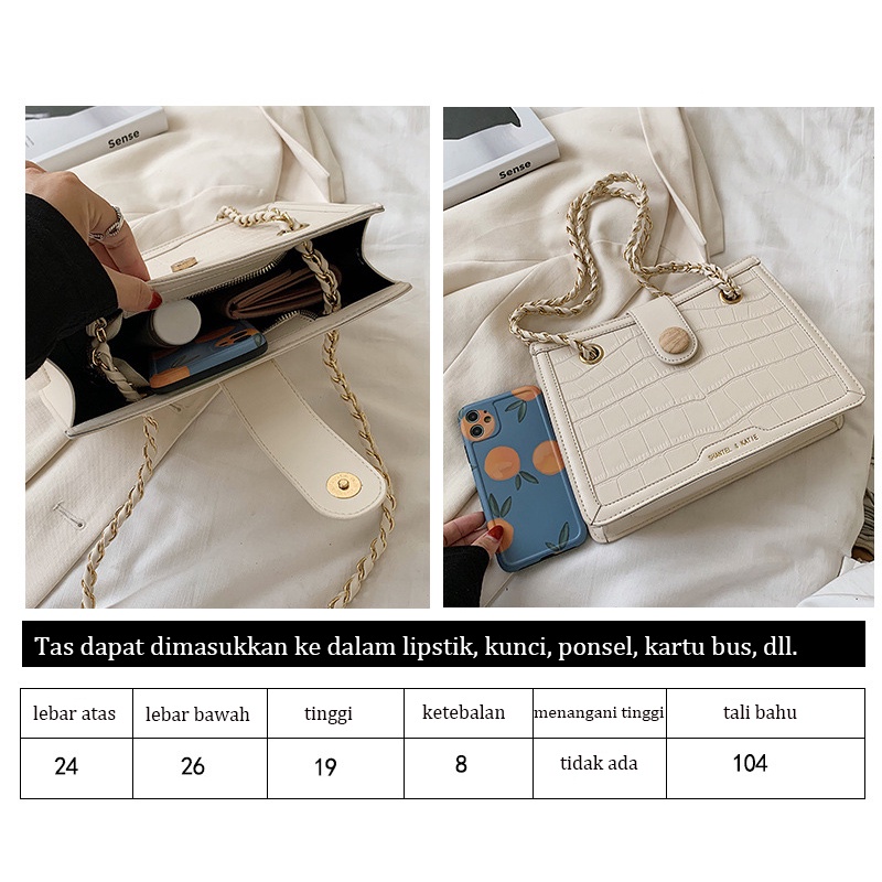 Tas Selempang Wanita Korea Import Terbaru High Quality Pu Material Korean Style Fashion Stone Pattern Chain Wanita Bag Shoulder Bag