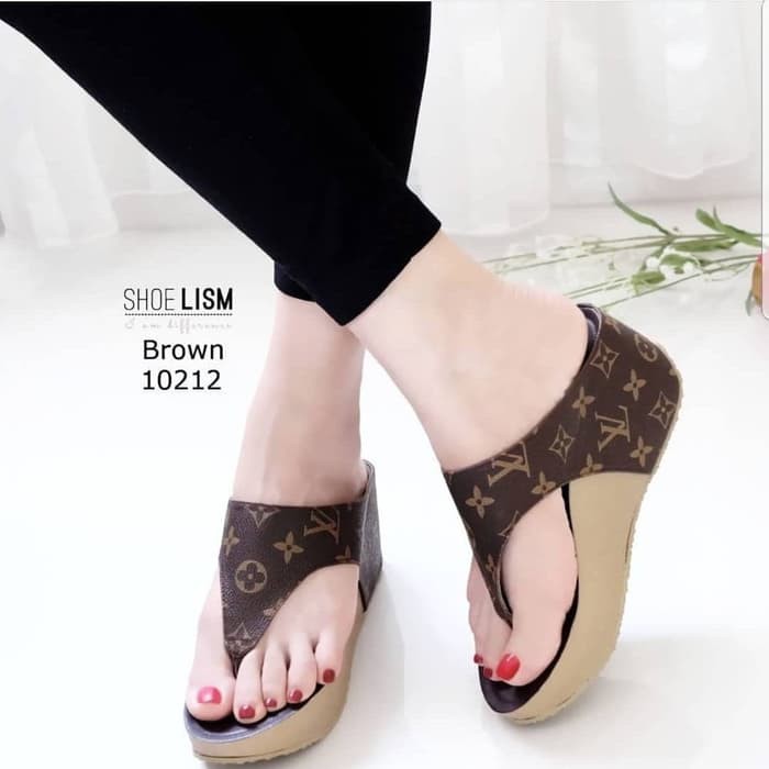 TERMURAH sandal  wedges lv selop  ibu ibu sandal  fashion 