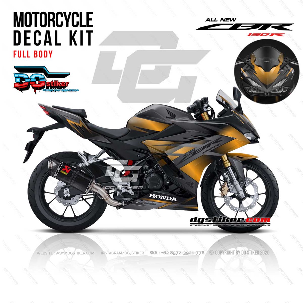 Decal Sticker CBR150R K45R Hitam Orange Line