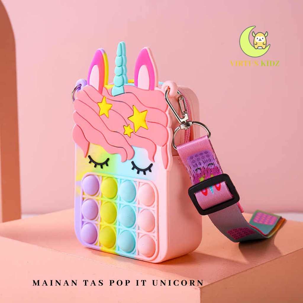 Mainan Pop It Tas Unicorn/Tas Pop Unicorn/ Fidget Sensory Toys/Pop It Mini Sling Bag TANPA TALI