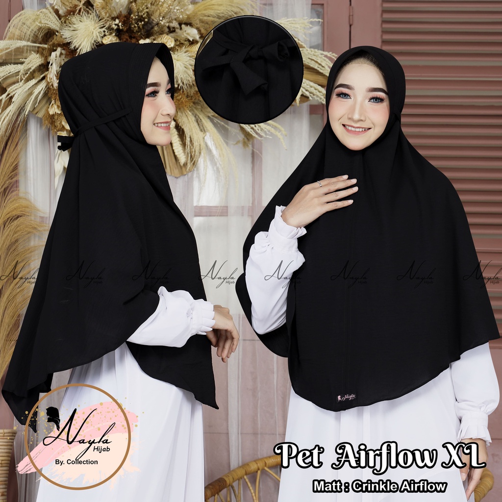 Jilbab Bergo Maryam Pet Crinkle Airflow Premium M,L,XL Kerudung Instan Tali Airflow Anti Kusut Nayla Hija'b