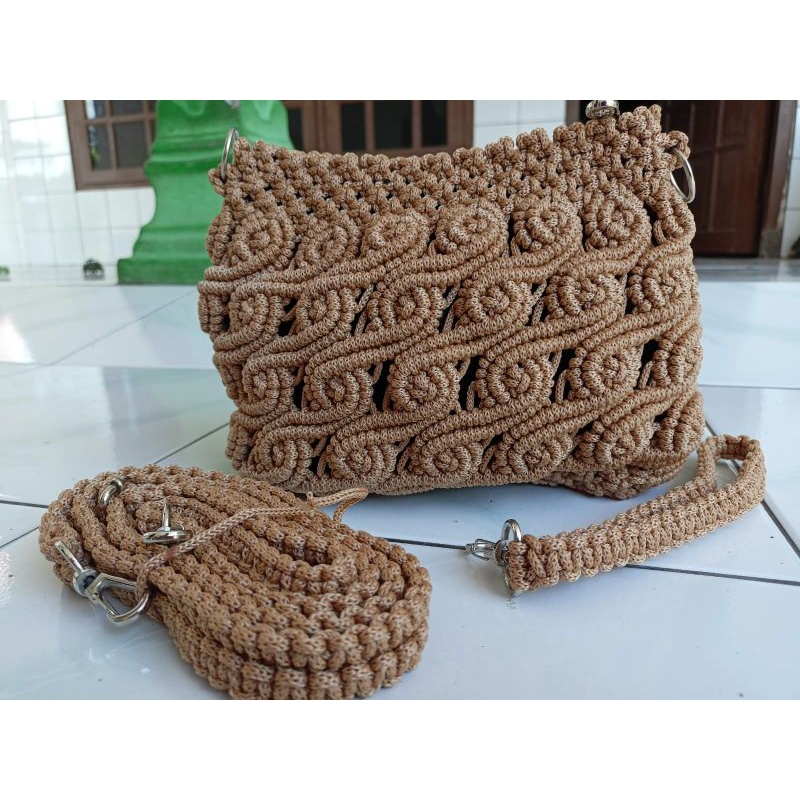 tas tali kur motif mawar gelombang
