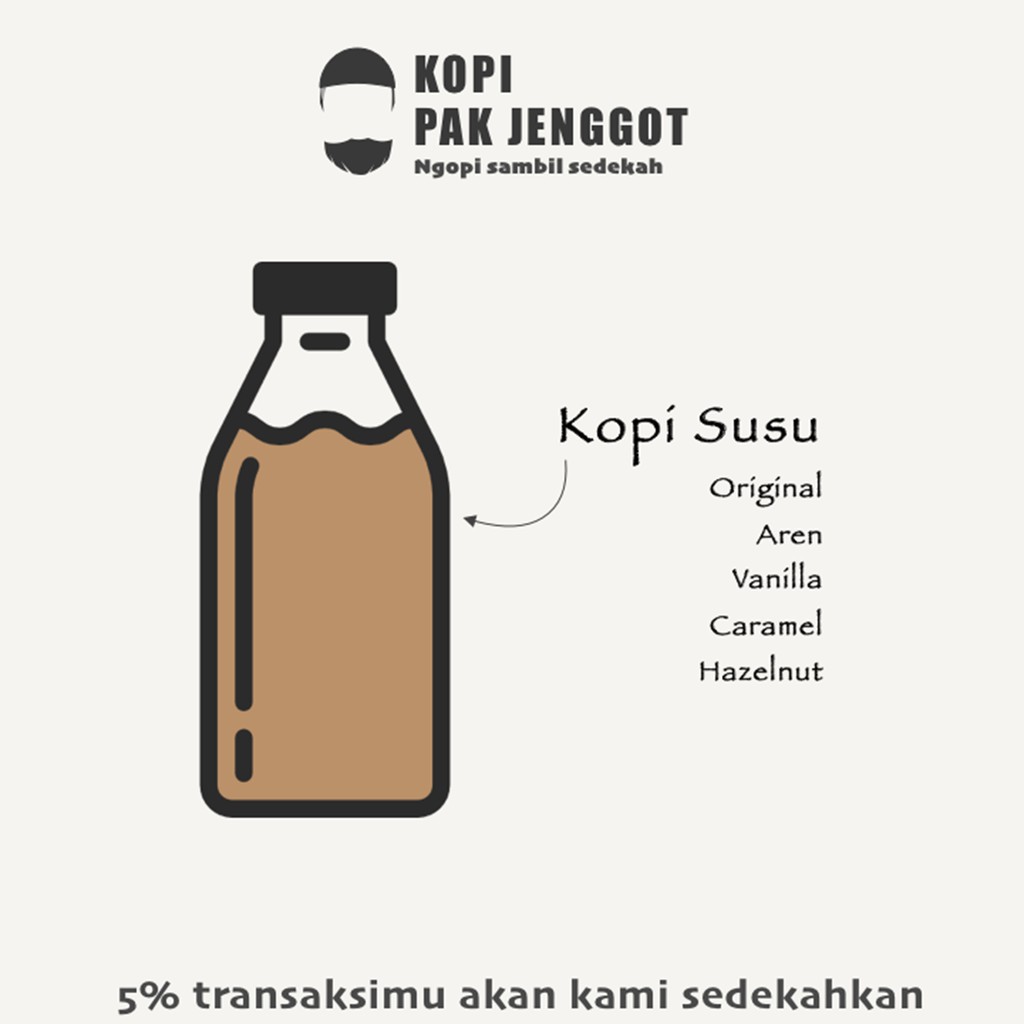 

Kopi Pak Jenggot - Kopi Susu Aren, Hazelnut, Vanilla, Caramel 1 Liter / 500ml / 250ml