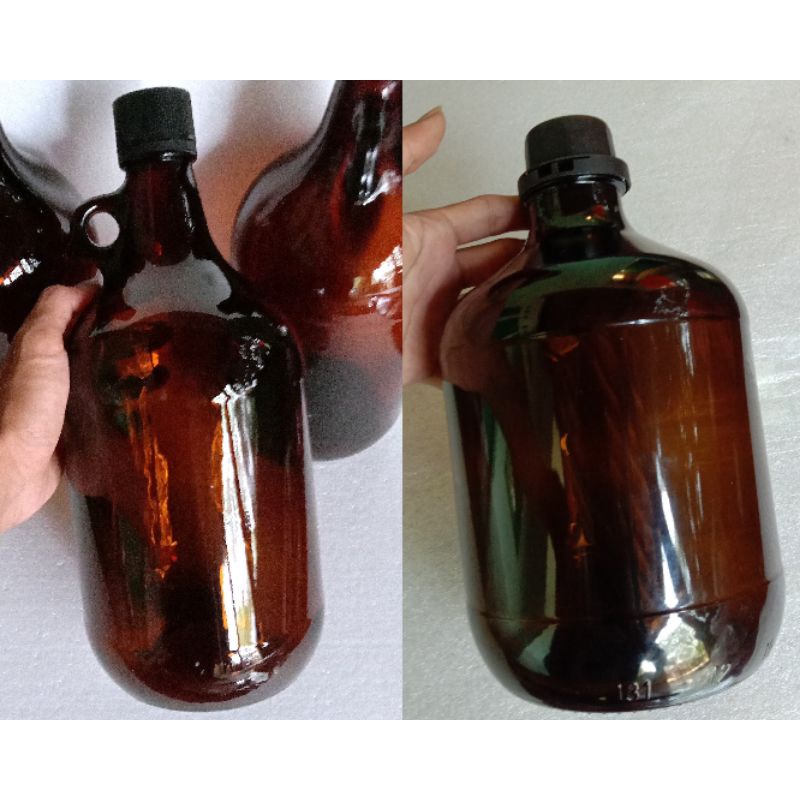 BOTOL KACA AMBER REKONDISI + TUTUP UK:2500 ML/2,5 LITER BOTOL UNIK/1PCS