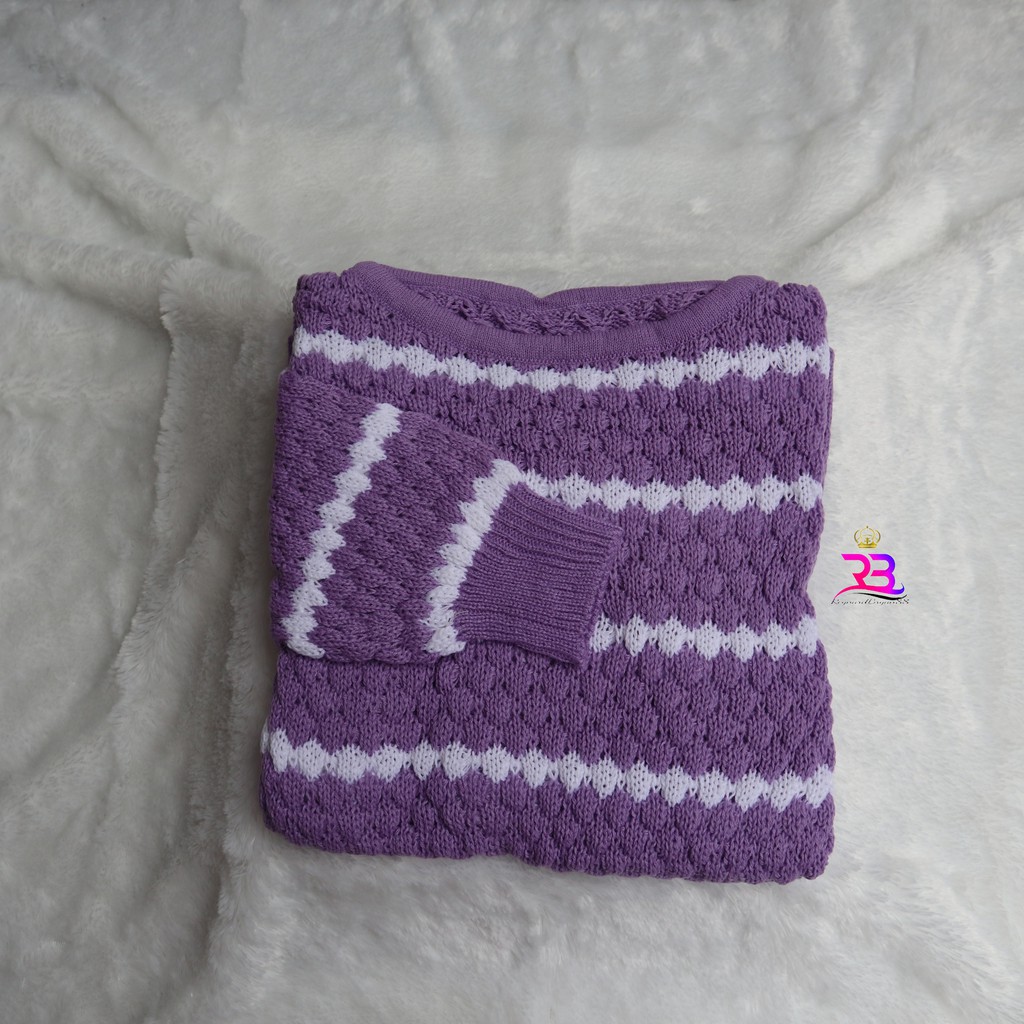 Sweater nanas stripe rajut || sweater ziggy tribal rajut / atasan rajut-LILAC