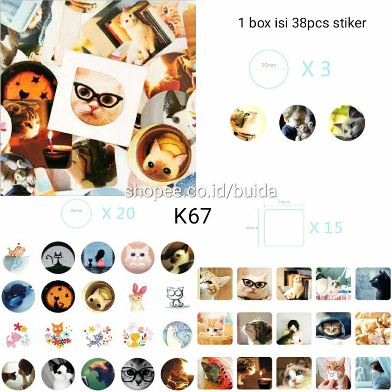 

stiker sticker aesthetic K67 kucing cat super cute pakai kacamata dekorasi diary journal buku kartu