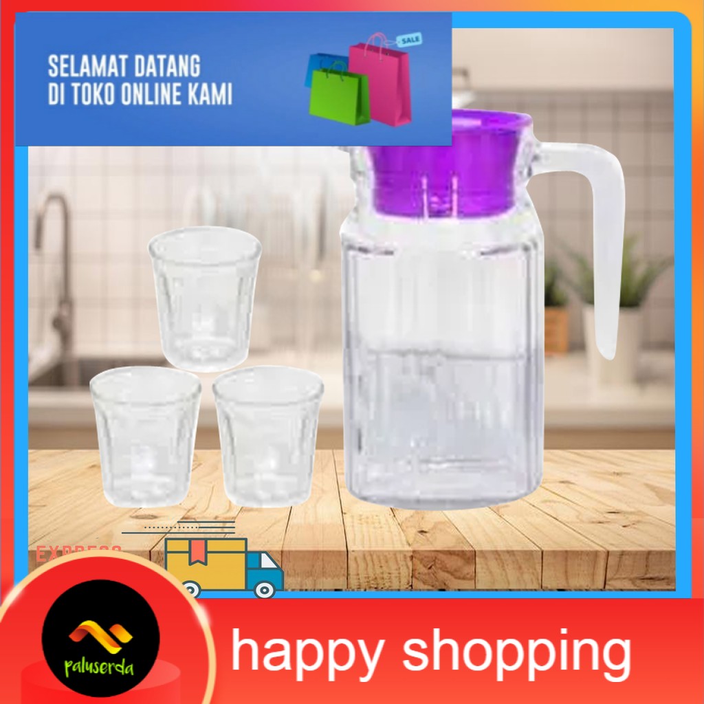 KIMGLASS  TEKO SET GELAS 3PCS / Pitcher Set 4pcs 600ML
