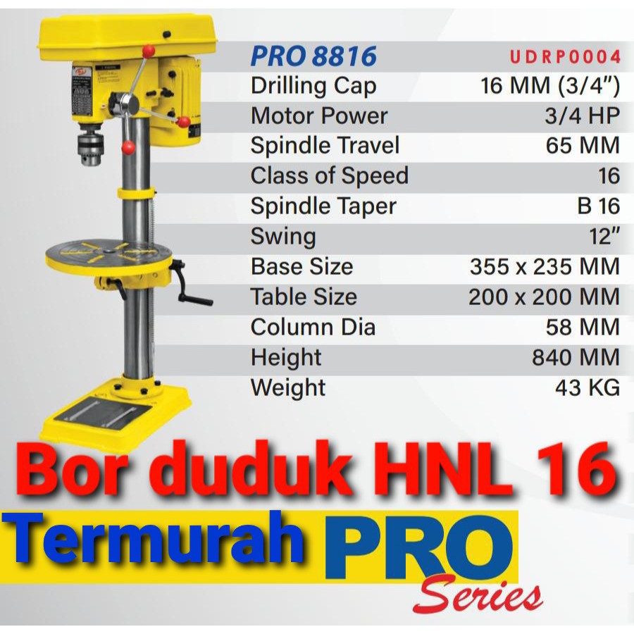 Mesin Bor Duduk H&amp;L HL 8816 Pro / Bench Drill 16 mm HNL / HL 8816 Pro