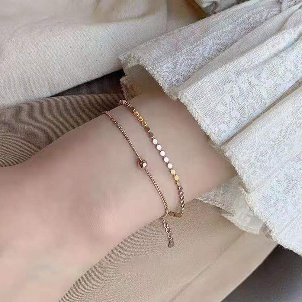 Gelang Rantai Double Layer Warna Rose Gold Silver Untuk Wanita