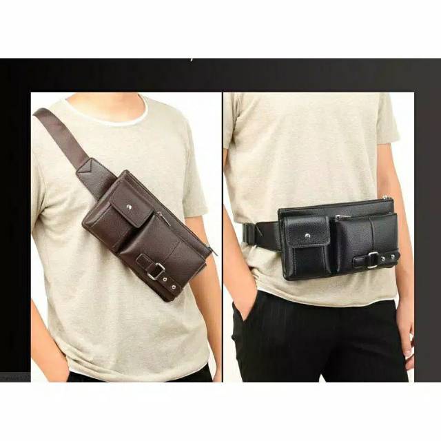 Tas selempang pinggang pria kulit import