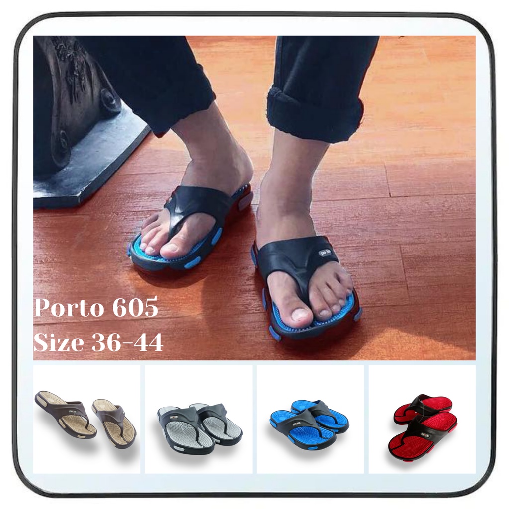 Sandal refleksi model jepit merk porto 605 size 36-44 Sandal duri Sandal karet pria Sandal murah Sandal kasual