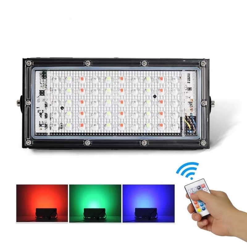 Lampu Sorot Led RGB 50w 220v Slim Warna Warni Led Sorot Remote