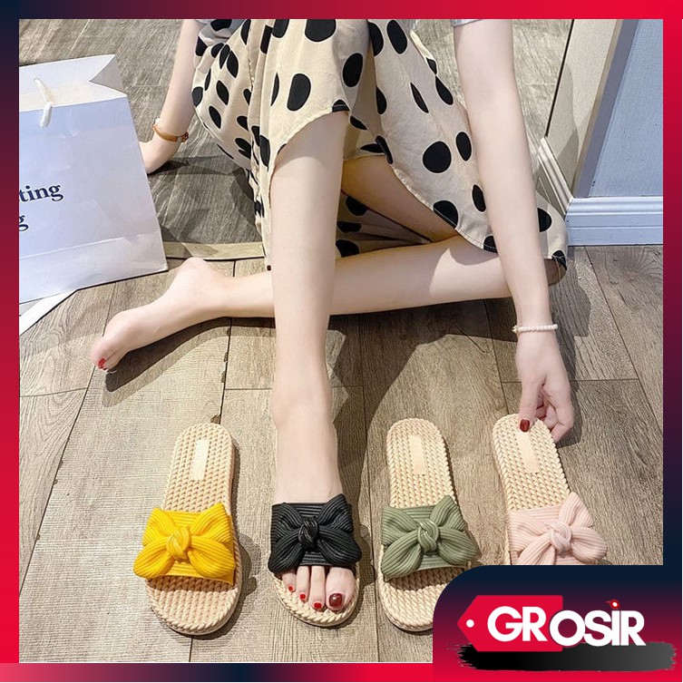 Grosir - S877 Sandal Fashion Wanita / Sandal Motif Pita / Sandal Cewek Murah / Sandal Slop Wanita