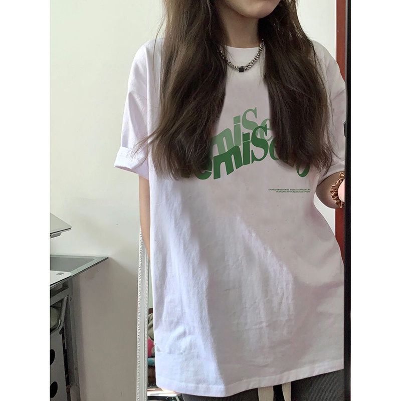 EUNII T-shirt Lengan Pendek Gaya Amerika️ Bahasa Inggris Pencetakan Longgar Korean Style/Kaos Atasan Wanita/Baju Kaus Oversize Wanita