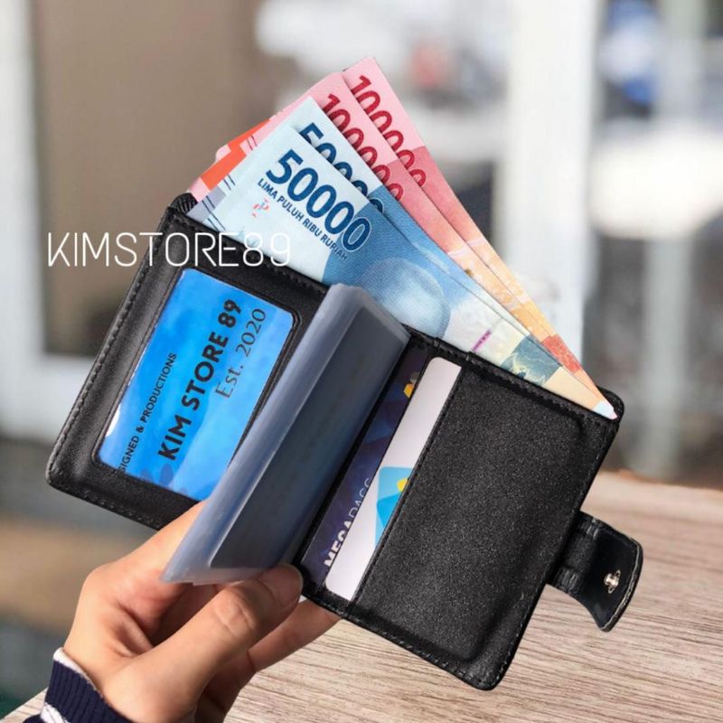 Dompet Kartu Card Holder pria dan wanita album kulit polos Tutup kancing  termurah