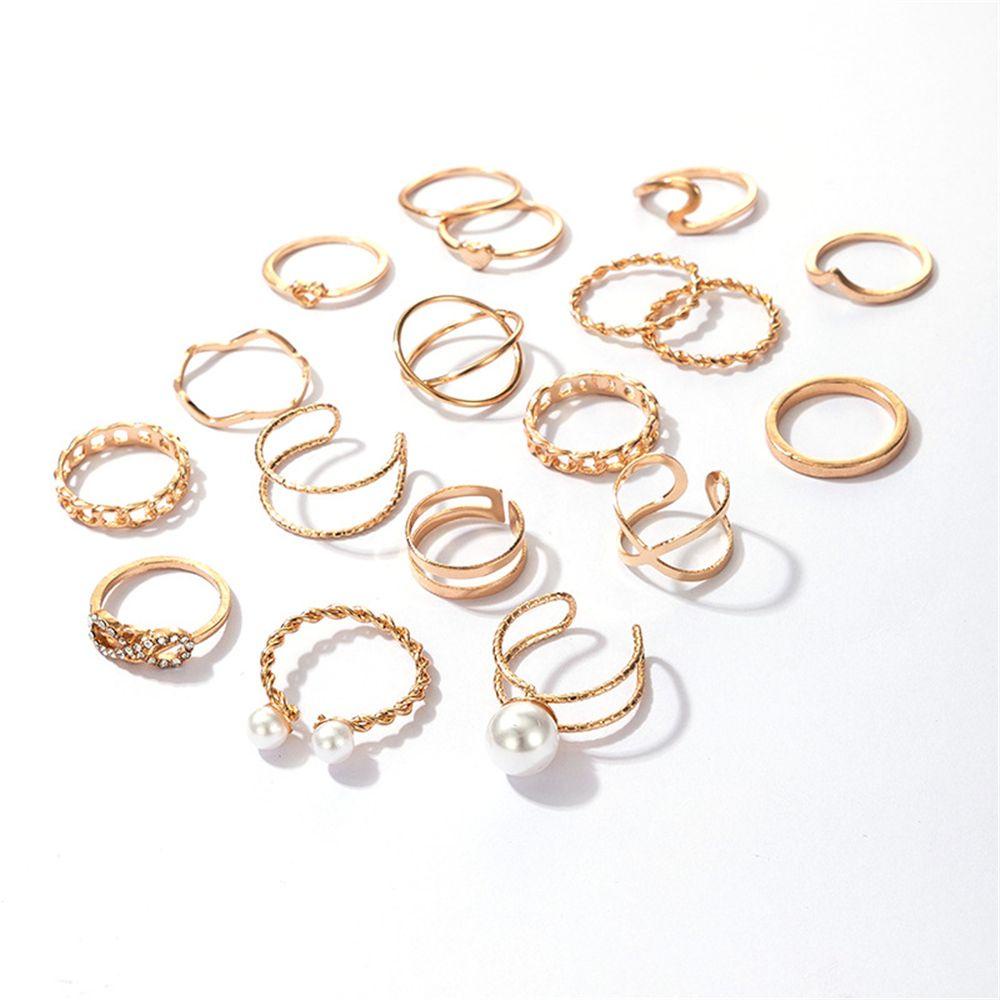 Solighter 18pcs/Set Cincin Set Perhiasan Aksesoris Mutiara Hollow Bohemian